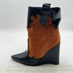 Black/Brown Women Ankle Boots Pointed Toe Wedge High Heel Pull On Fashion Shoes